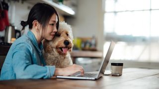 lady with her dog on laptop
