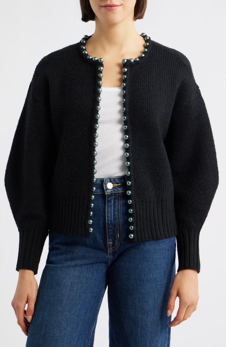 Faux Pearl Trim Cardigan