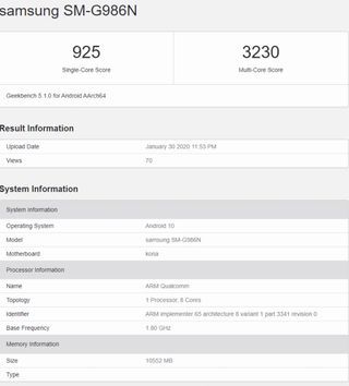 Galaxy S20 Plus Geekbench 5