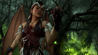 Nitara the vampire holding a globule of blood in Mortal Kombat 1.