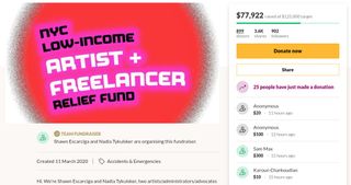 Homepage of NYC Low-Income Artist/Freelancer Relief Fund