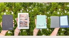 Four of my favourite book covers on kindles in the garden