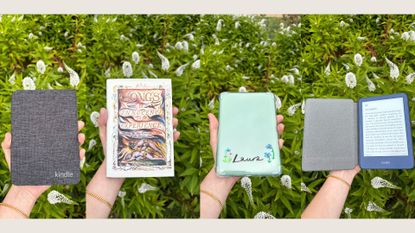 Four of my favourite book covers on kindles in the garden