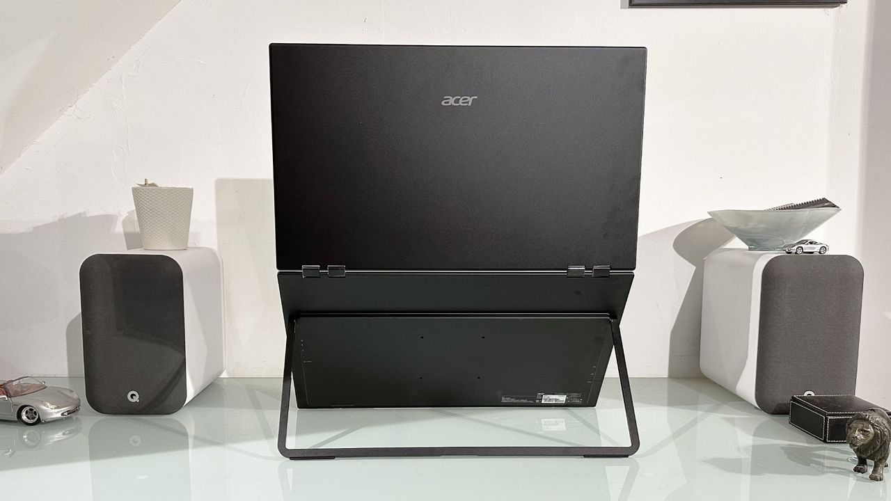 The Acer PD243Y E portable monitor in a home office during our testing