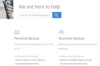 Backblaze's online knowledge base homepage