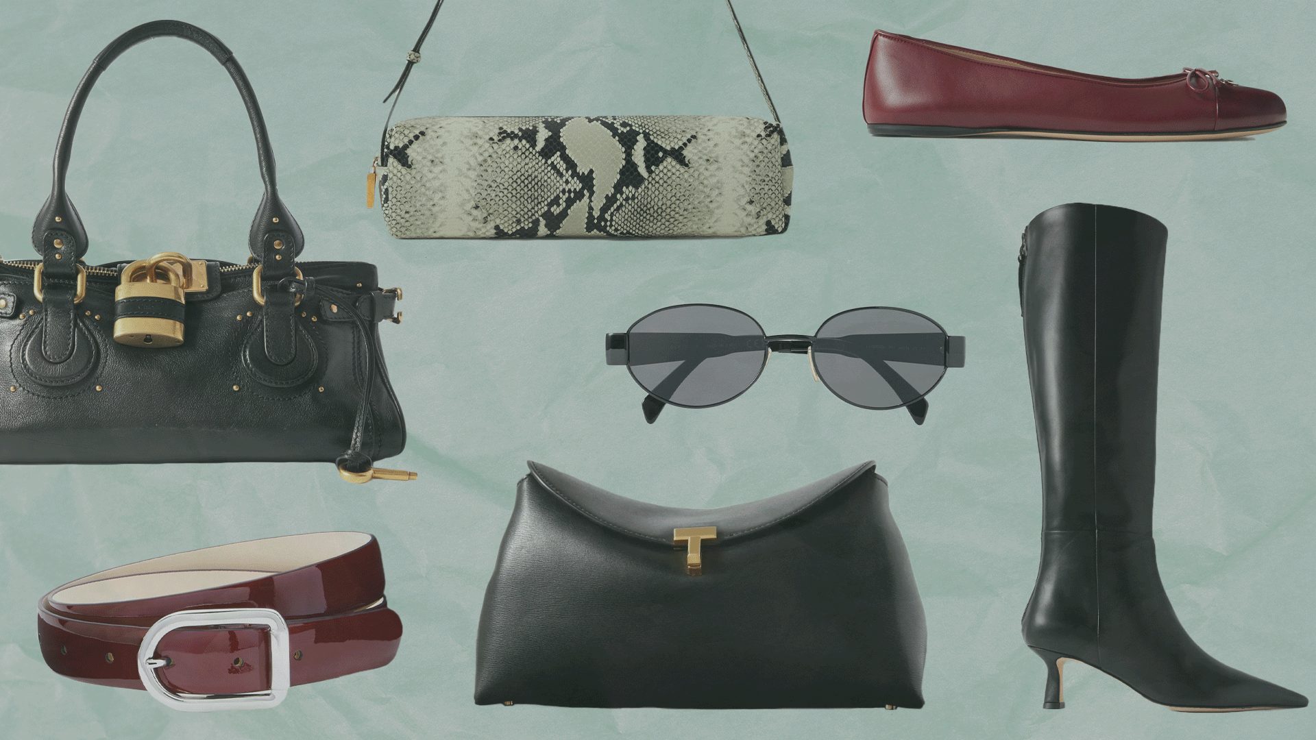 A collage of NET-A-PORTER accessories. 