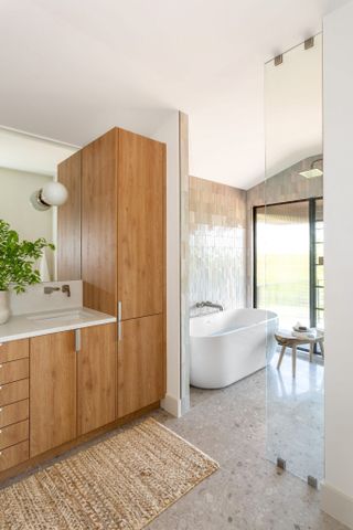 Ikea bathroom hacks tall wooden cupboards using IKEA Sektion and Semihandmade