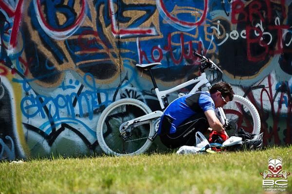 The ghost Commencal rider gets ready for stage 3.