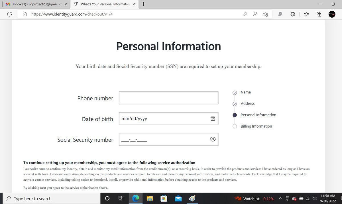 Identity Guard software screenshot
