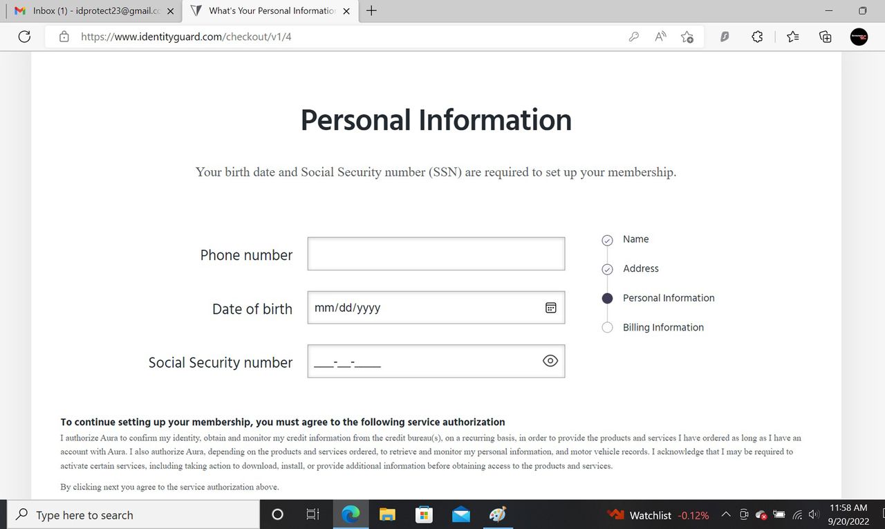 Identity Guard software screenshot