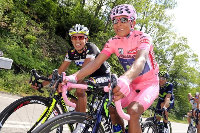 Nairo Quintana (Movistar) enjoying his time in pink