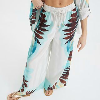 Cream Leaf Print Trousers