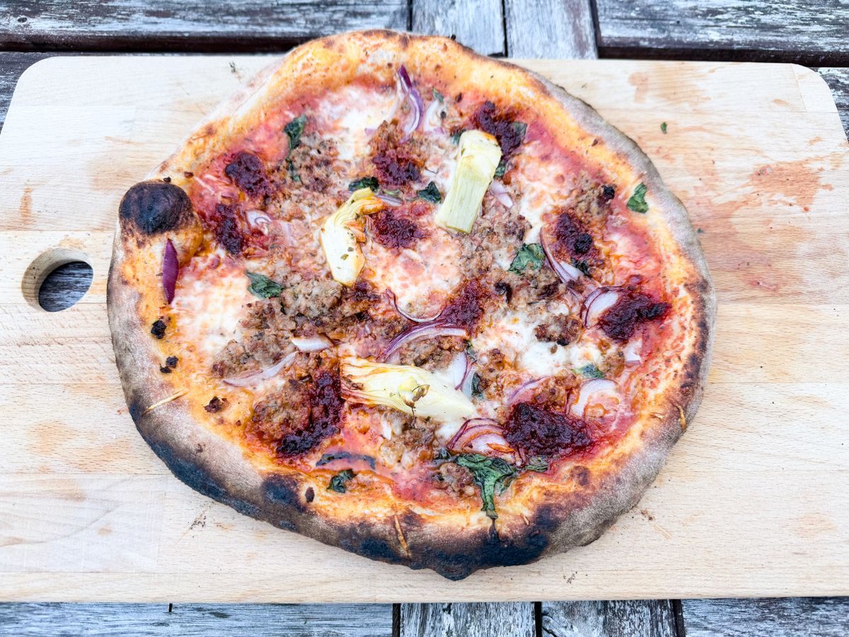 A pizza cooked on the Ooni Karu 2