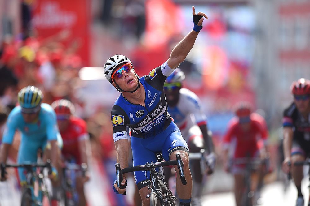 Gianni Meersman celebrates winning stage 5 at the Vuelta a Espana.