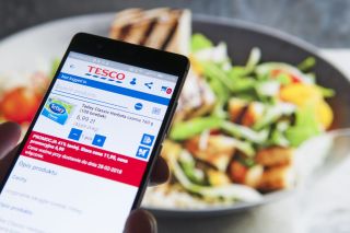 The Tesco supermarket application is seen on an Android device
