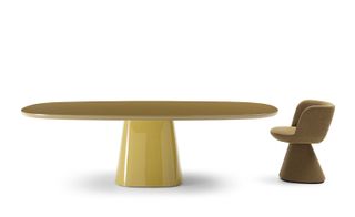 Yellow glossy table and textile upholstered chair by Monica Armani for B&B Italia