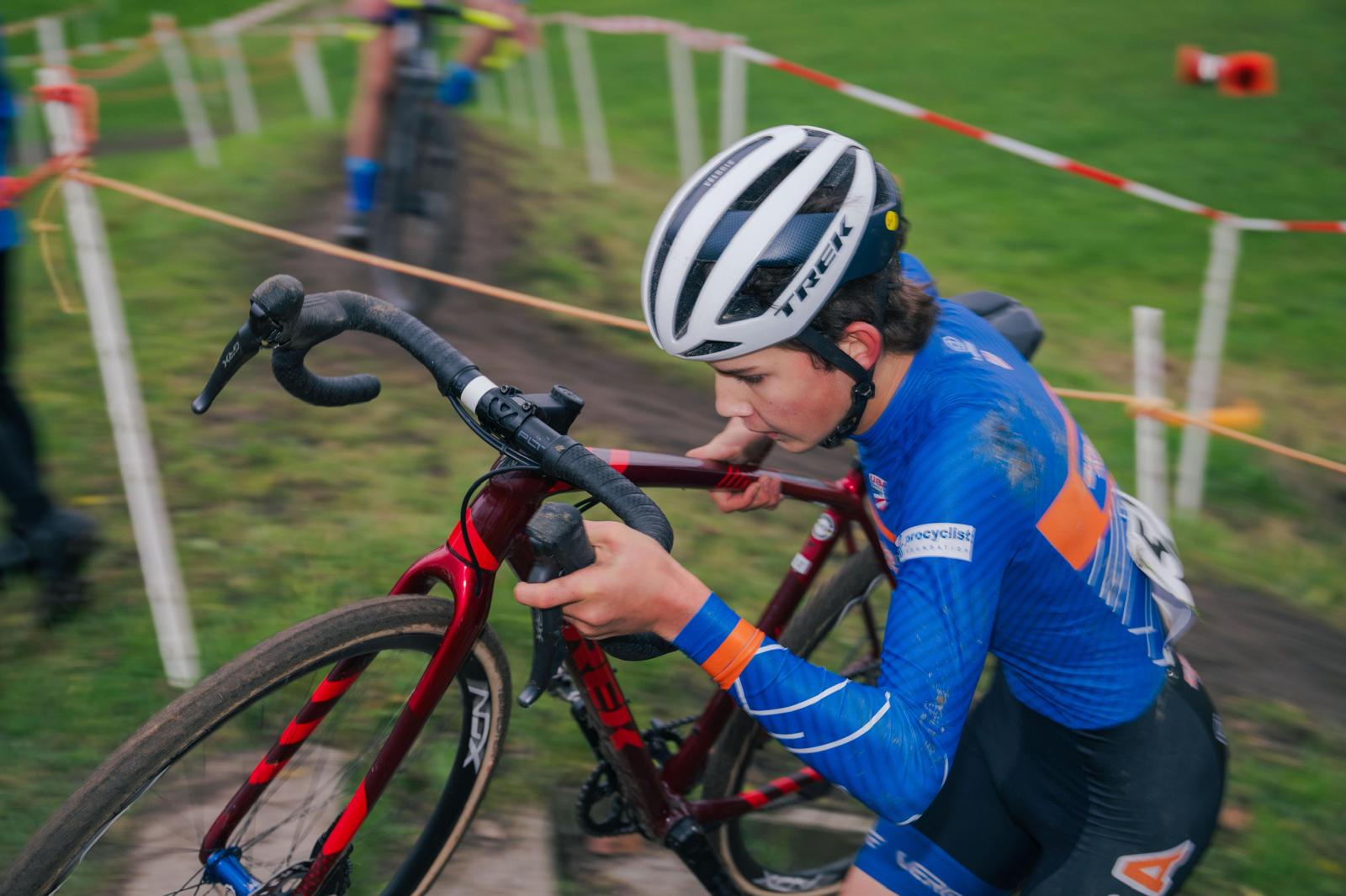 Emmett Davis, 16, ascends the stairs