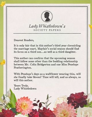 Lady Whistledown Society Papers published to Facebook for Bridgerton Season 3 synopsis