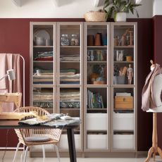 IKEA BILLY bookcase with glass doors in grey-metallic finish