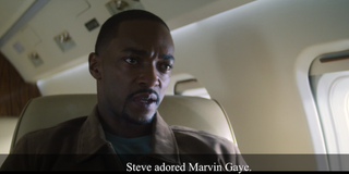 anthony mackie's sam wilson talking about marvin gaye in zemo's plane in the falcon and the winter soldier