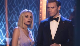 The Spy Who Dumped Me Mila Kunis in disguise with Sam Heughan in a tux