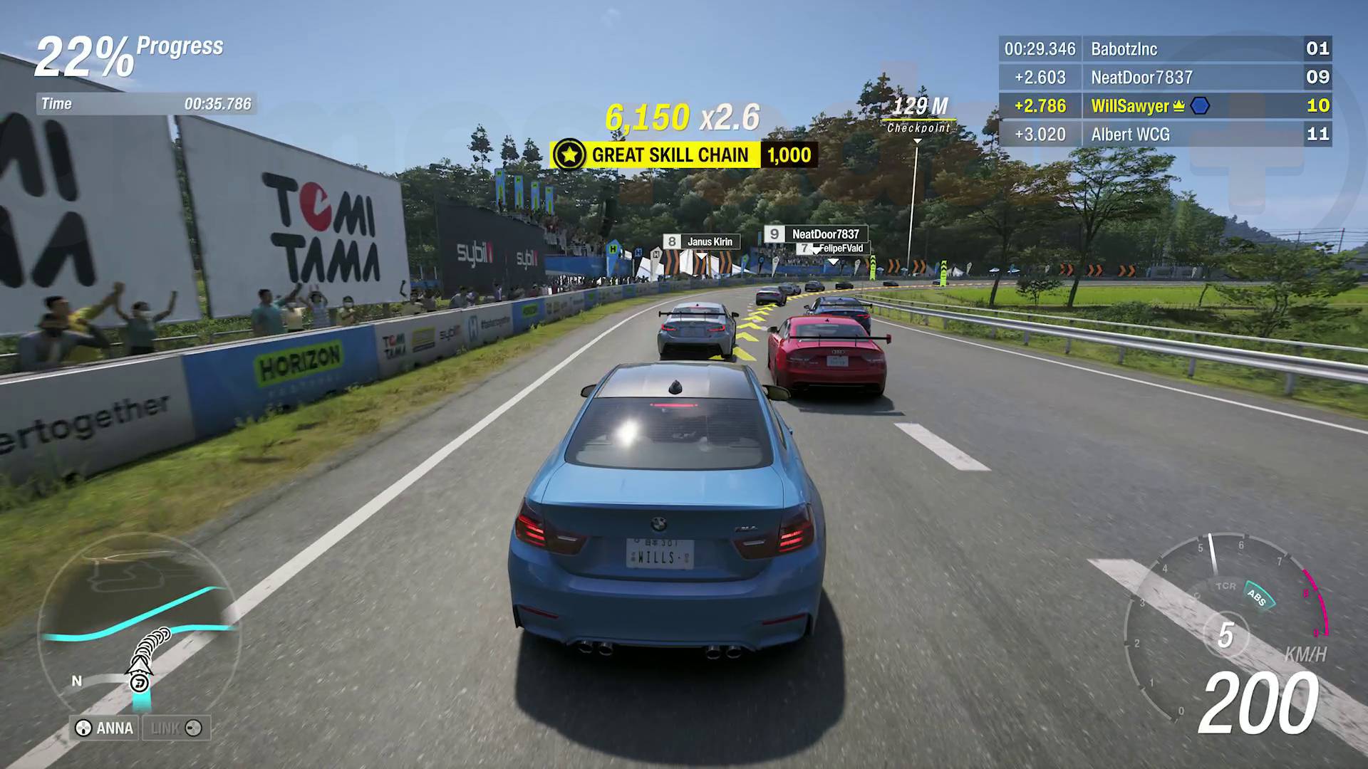Forza Horizon 6 BMW braking while approaching corner during a race