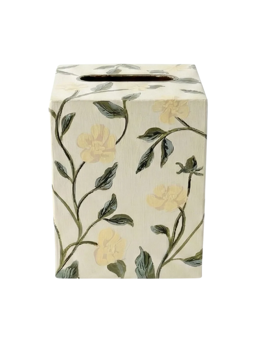 Elise French Country Hand-Painted Cream Floral Vine Tissue Box