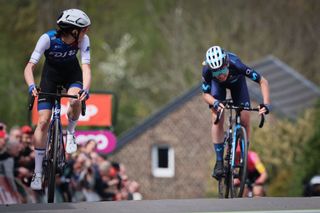 Italian Marta Cavalli of FDJ NouvelleAquitaine Futuroscope and Dutch Annemiek van Vleuten of Movistar Team sprints to the finish of the 25th edition of the womens race La Fleche Wallonne a one day cycling race Waalse Pijl Walloon Arrow 1334 km from Huy to Huy Wednesday 20 April 2022 BELGA PHOTO BENOIT DOPPAGNE Photo by BENOIT DOPPAGNE BELGA MAG Belga via AFP Photo by BENOIT DOPPAGNEBELGA MAGAFP via Getty Images