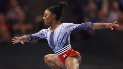 Simone Biles competes on the balance beam on Day Two of the 2024 U.S. Olympic Team Gymnastics Trials at Target Center on June 28, 2024 in Minneapolis, Minnesota.