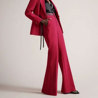 kick flare belted magenta trousers