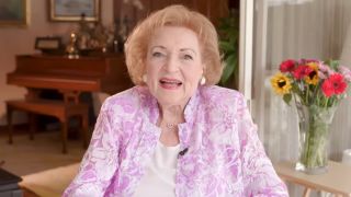 Screenshot of Betty White announcing her 100th birthday celebration in an announcement trailer