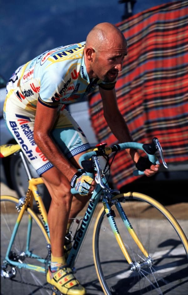 Marco Pantani en route to victory at Plateau de Beille during the 1998 Tour de France.