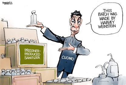 Political Cartoon U.S. Harvey Weinstein Andrew Cuomo Coronavirus prison labor sentencing hand sanitizer