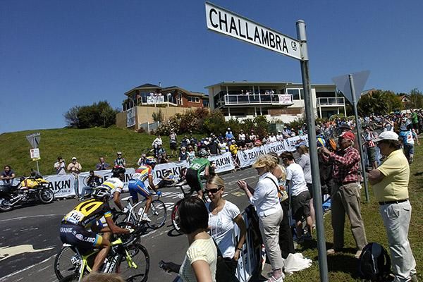 The lead group head up the climb on Challambra Street with a 20 minute gap to the peloton.