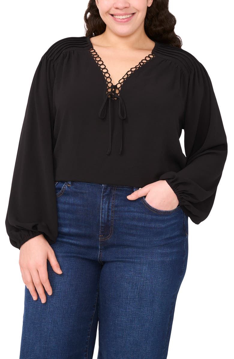 Circle Lace Long Sleeve Pintuck Top