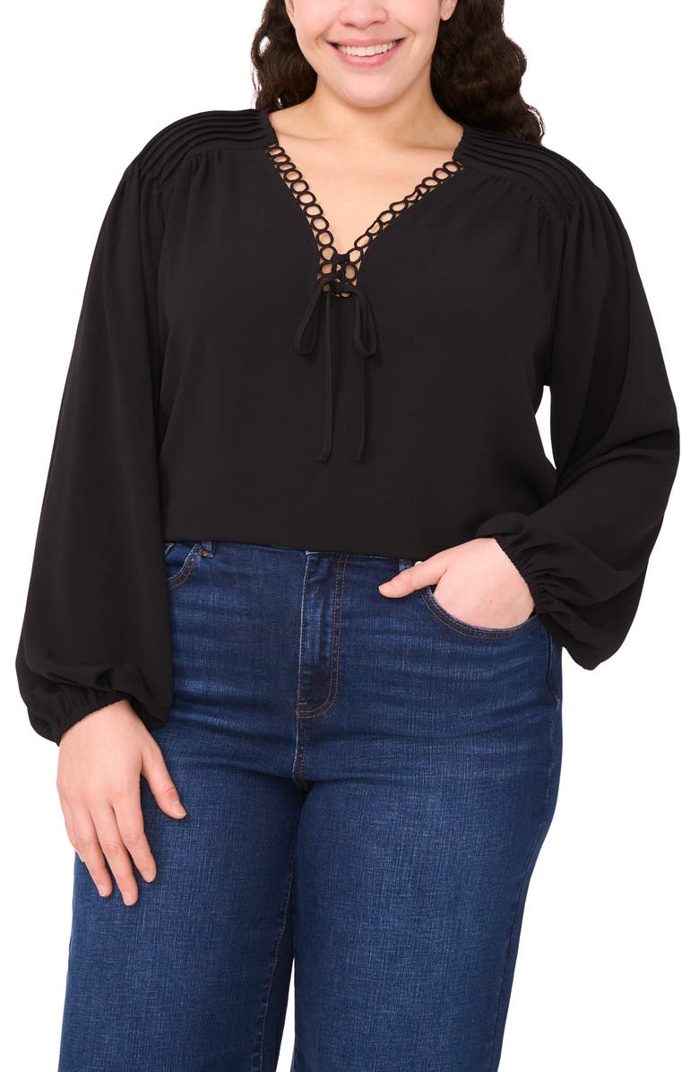 Circle Lace Long Sleeve Pintuck Top