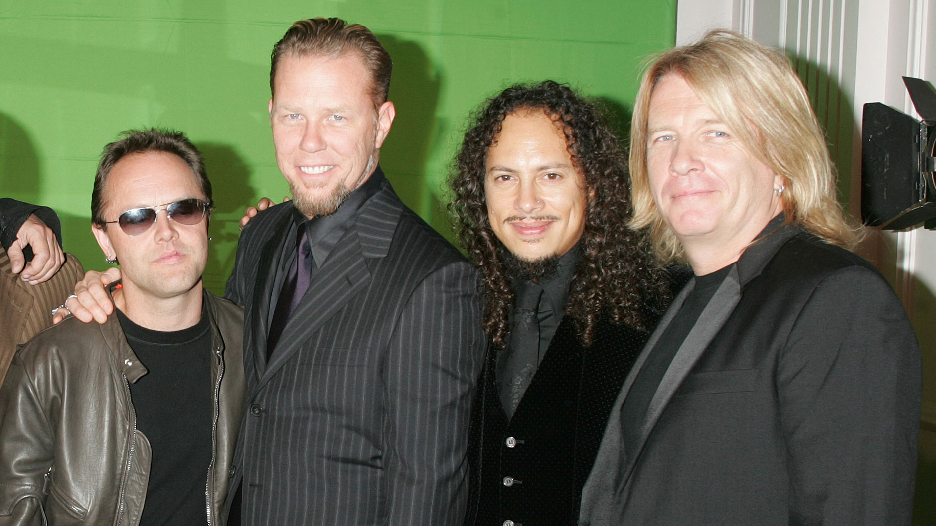 Lars Ulrich, James Hetfield and Kirk Hammett of Metallica, and producer Bob Rock at the 21st Annual ASCAP Pop Music Awards 2004.