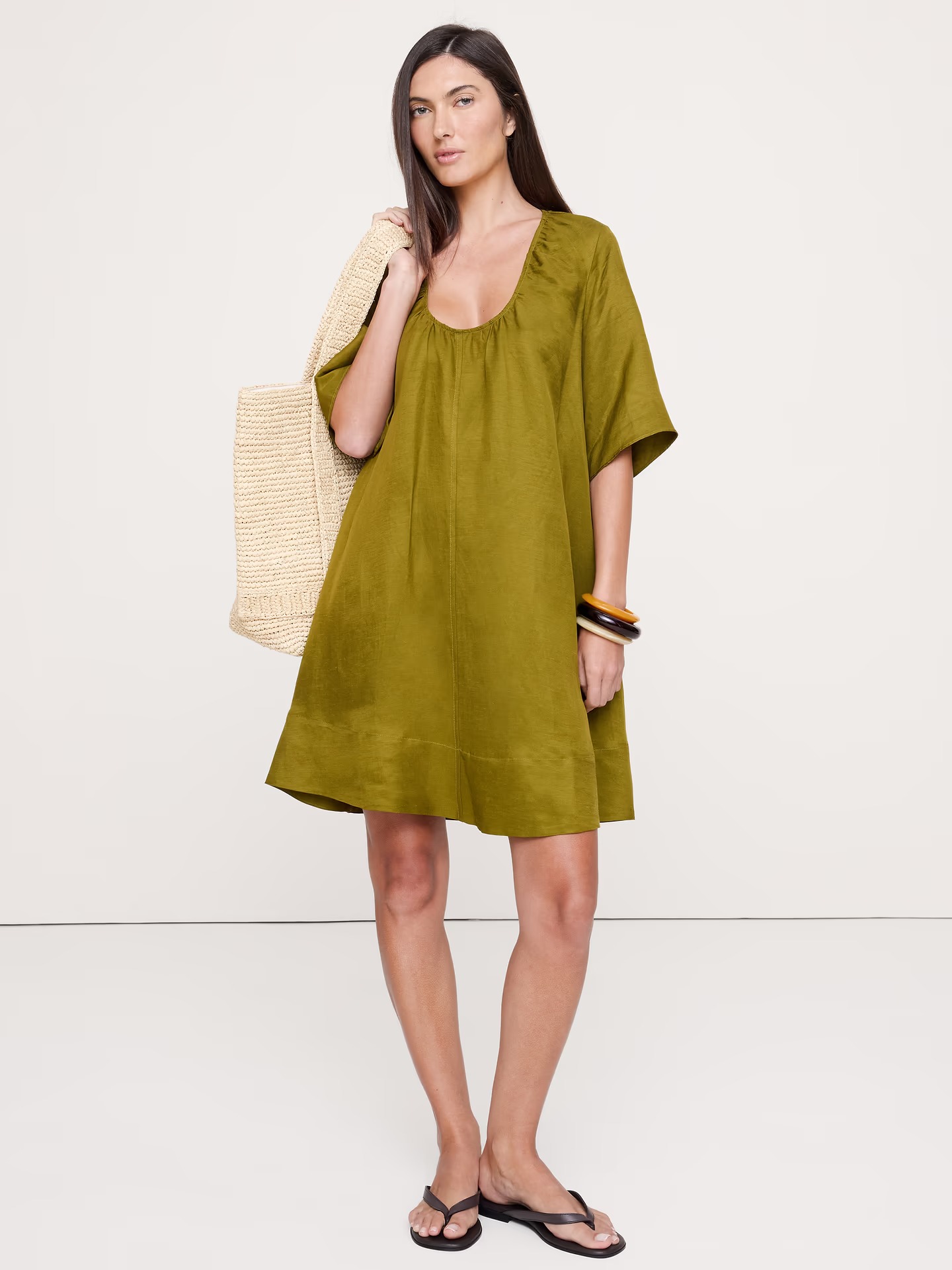 Banana Republic, Viscose-Linen Scoop-Neck Mini Dress