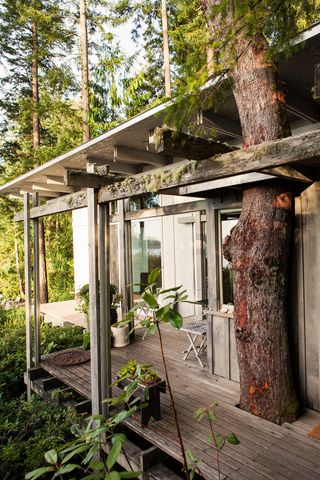 An exterior deck at Jim Olson's holiday home in Washington state