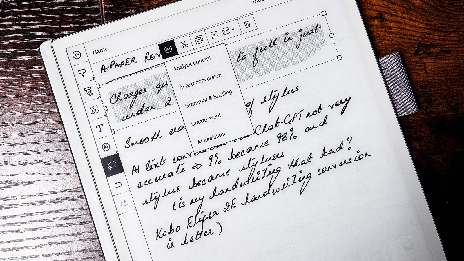 The AI functions in the Paper app on the ViWoods AiPaper