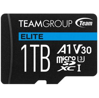 A TeamGroup Elite microSD card against a white background