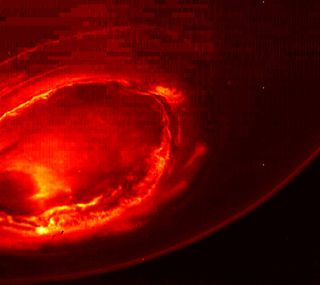 Juno captured this infrared image of Jupiter’s southern lights on Aug. 27, 2016. Such views are not possible from Earth.