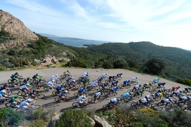 The peloton in action on Corsica during the opening stage of Crit&eacute;rium International