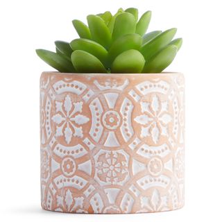 designer potted faux plant with white background