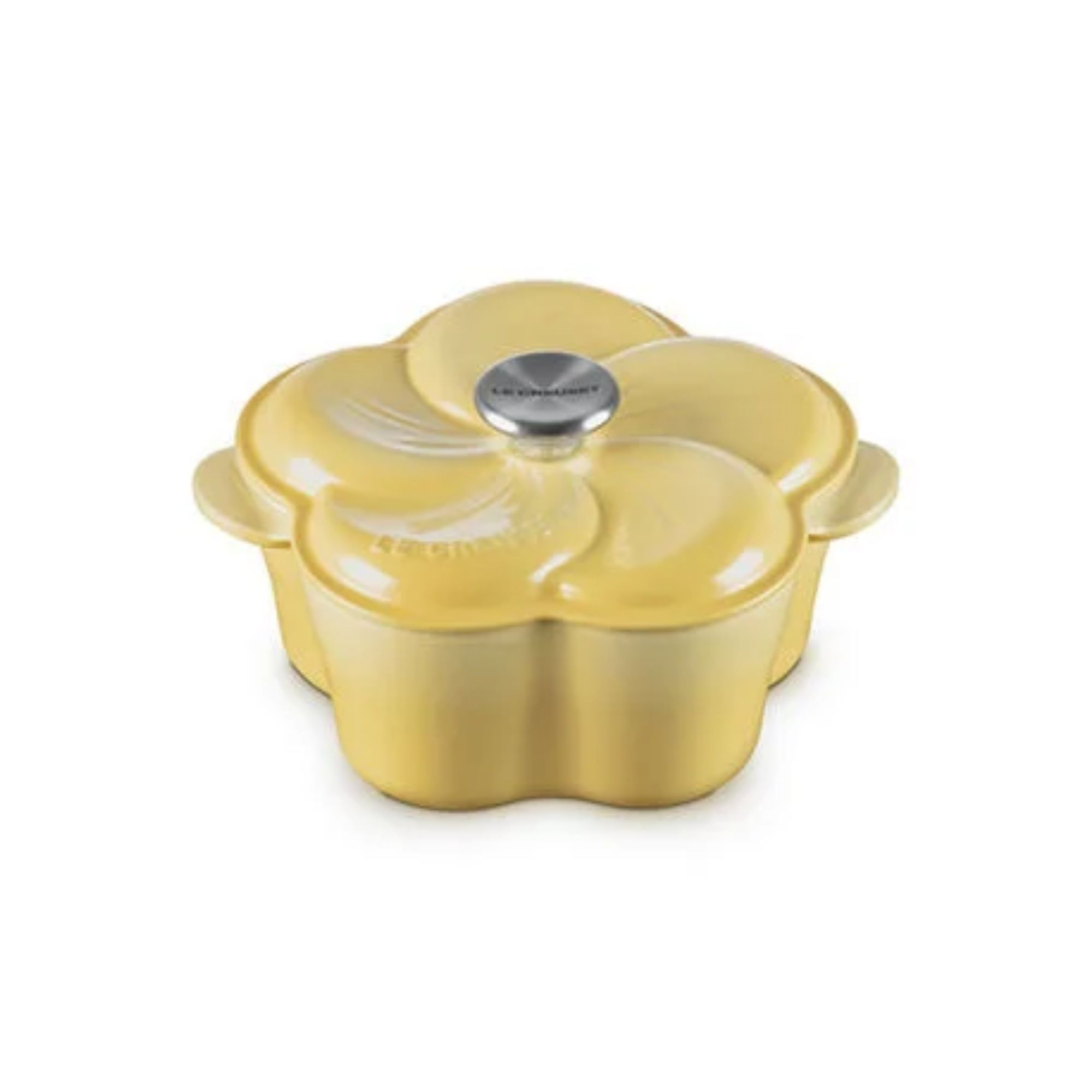 A yellow flower shaped Dutch oven