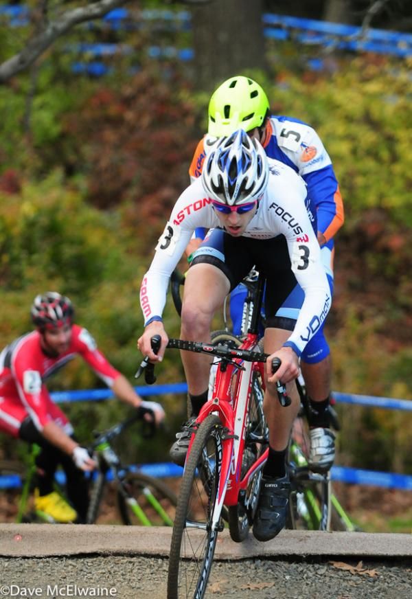 Jeremy Durrin (JAM Fund/NCC/Vittoria) leading the race at the railroad track crossing