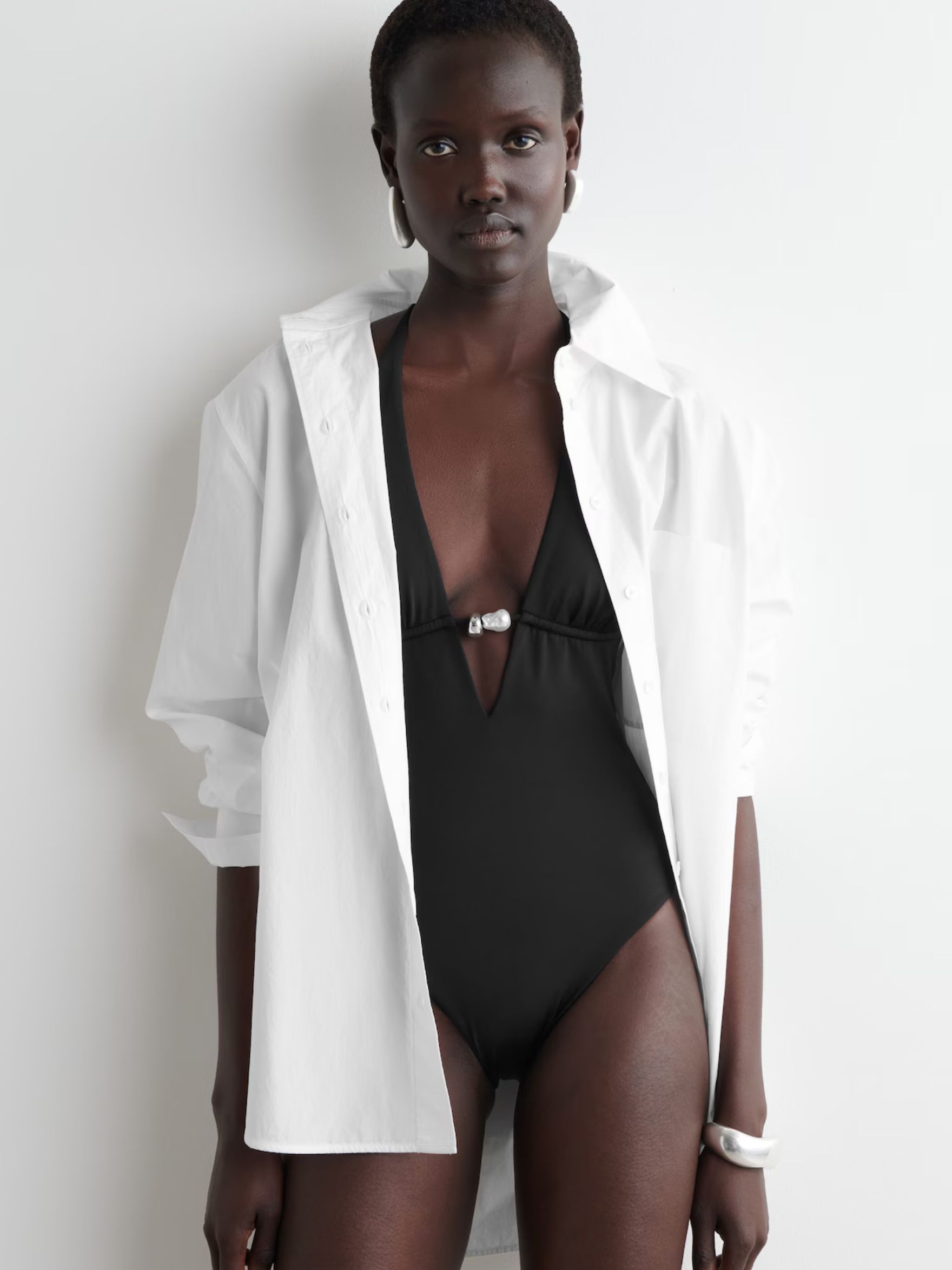 Embellished Plunge-Neck Swimsuit