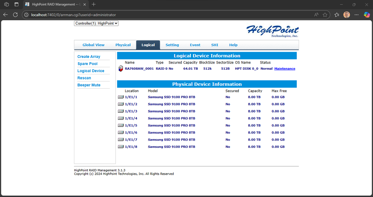 HighPoint RocketAIC 7608AW