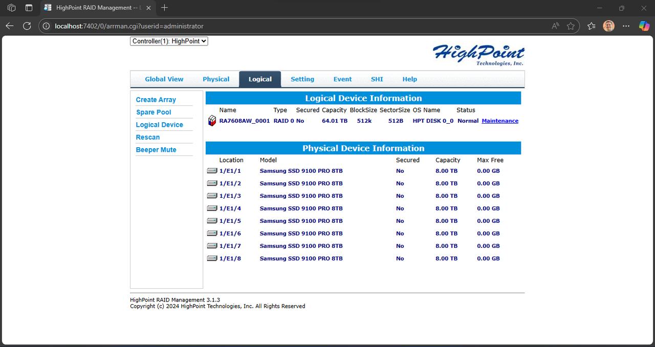HighPoint RocketAIC 7608AW