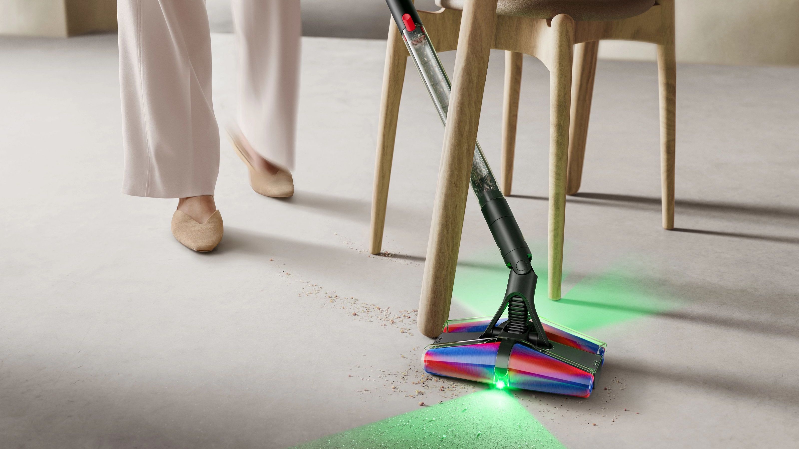 Dyson PencilVac being used on concrete floor